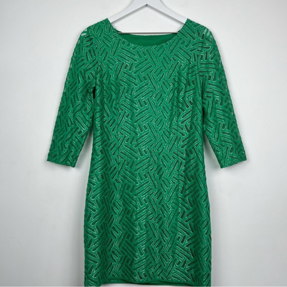 Lilly Pulitzer Camellia Fern Green Bamboo Geo lace dress.